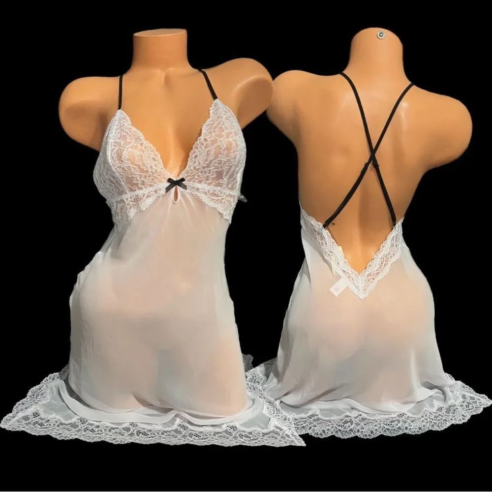 Victorias Secret Sheer Mesh Lace babydoll Nightie Lilac Large